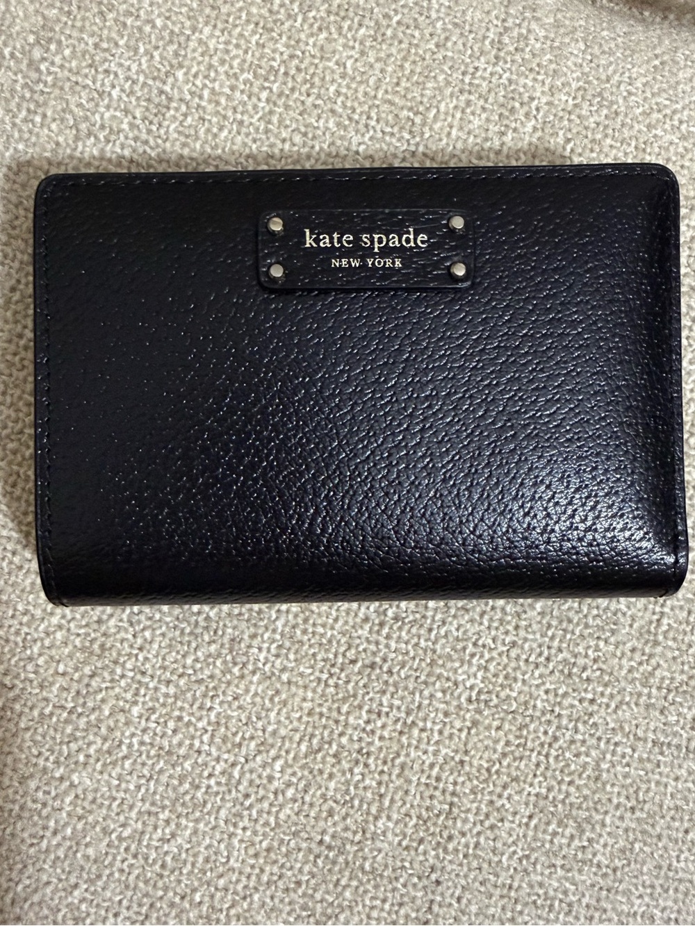 kate spade Black Textured Leather Wallet with Logo Plate